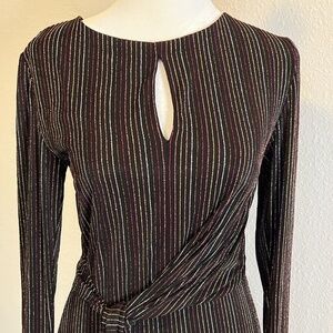 French Connection Paula Keyhole midi Dress Blackout Multi XS metallic NWT